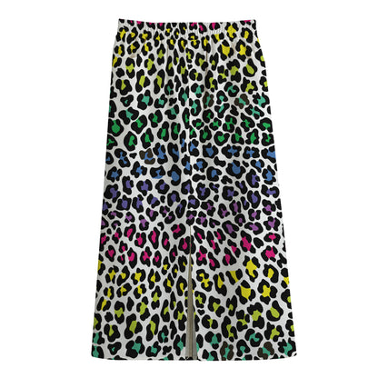 Colorful Leopard Print Cotton Front Slit Maxi Skirt