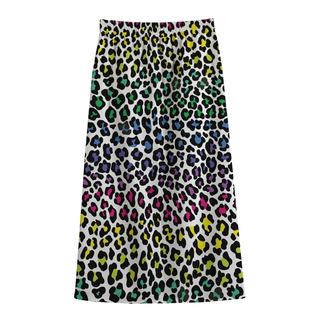 Colorful Leopard Print Cotton Front Slit Maxi Skirt