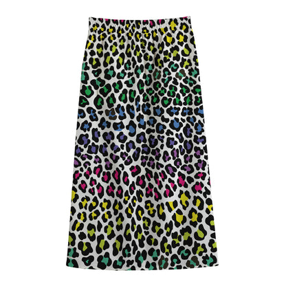 Colorful Leopard Print Cotton Front Slit Maxi Skirt