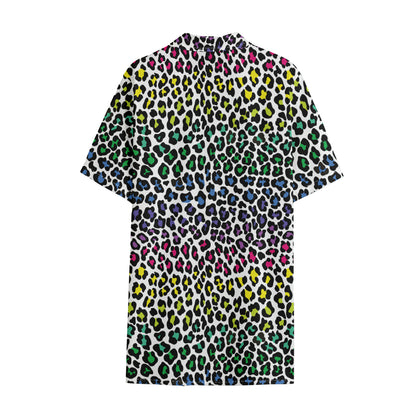 Colorful Leopard Print Cotton Hawaiian Shirt