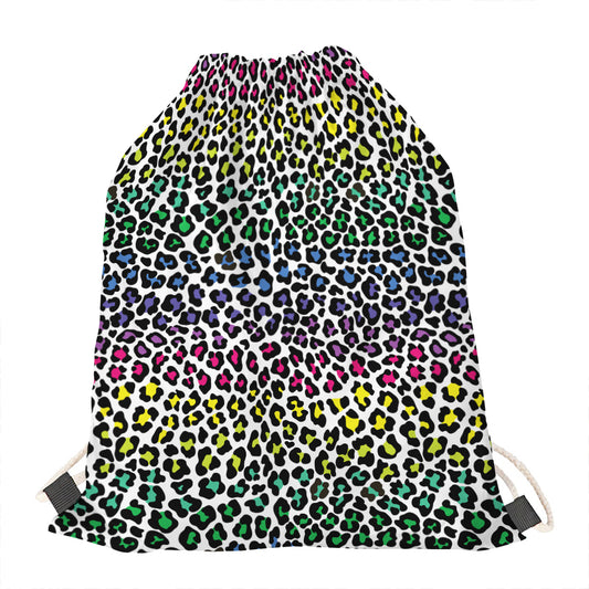 Colorful Leopard Print Drawstring Bag