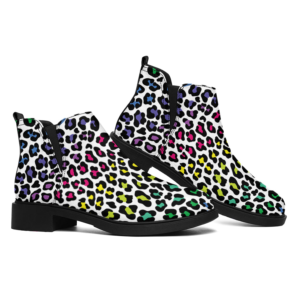 Colorful Leopard Print Flat Ankle Boots