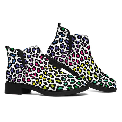 Colorful Leopard Print Flat Ankle Boots