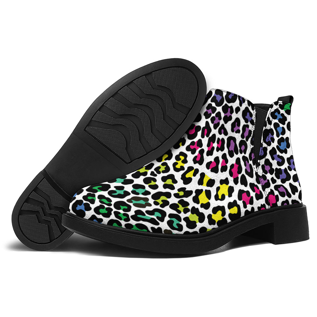 Colorful Leopard Print Flat Ankle Boots