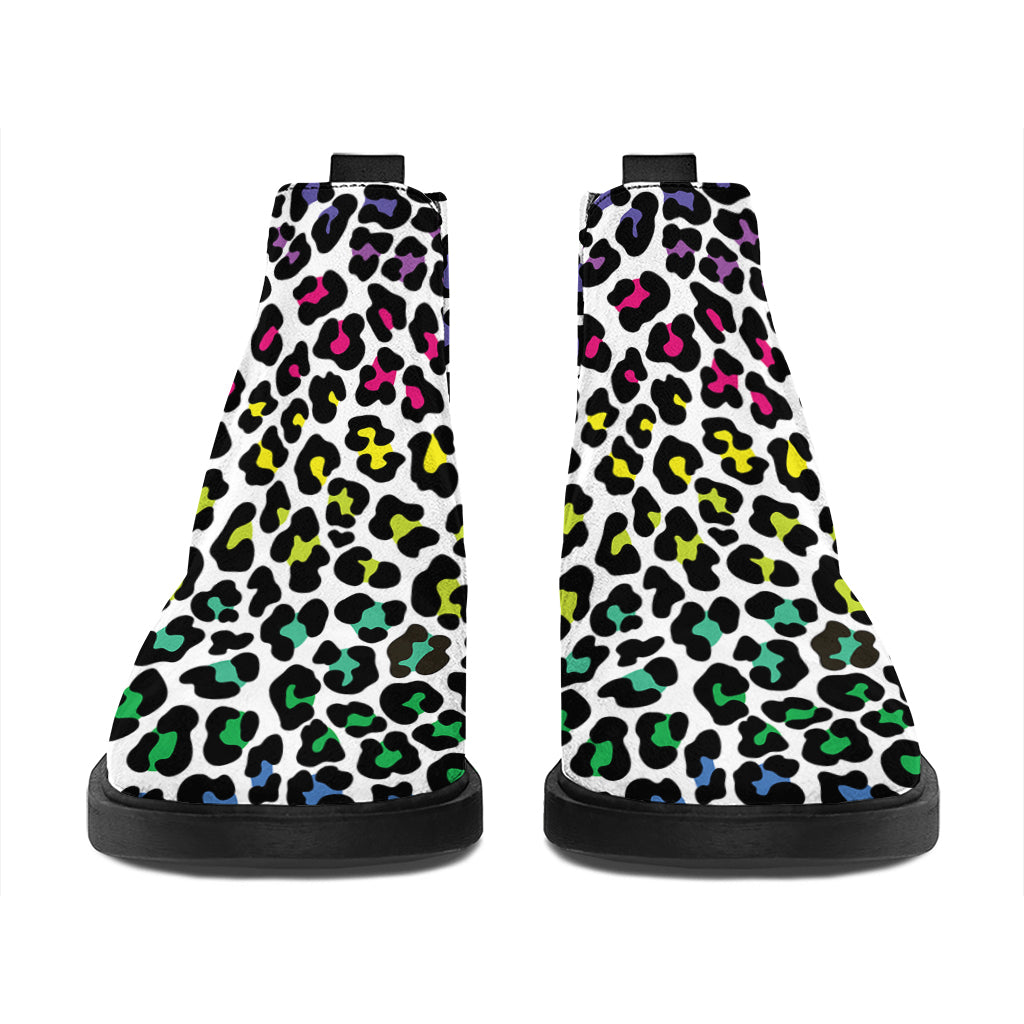 Colorful Leopard Print Flat Ankle Boots