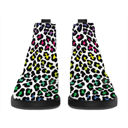 Colorful Leopard Print Flat Ankle Boots