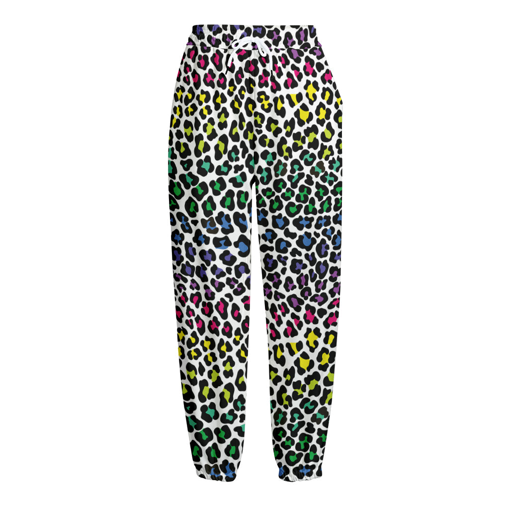 Colorful Leopard Print Fleece Lined Knit Pants