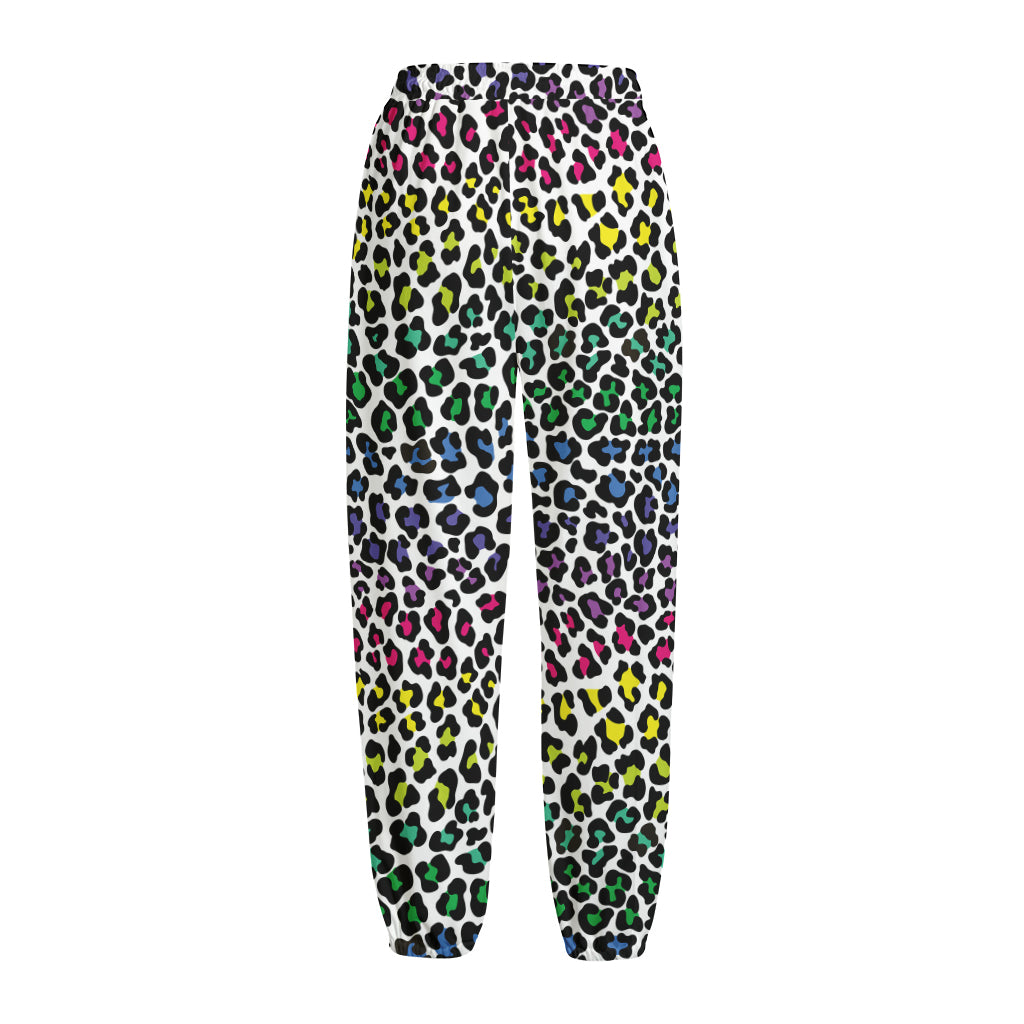 Colorful Leopard Print Fleece Lined Knit Pants