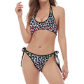 Colorful Leopard Print Halter Scoop Tie Side Bikini