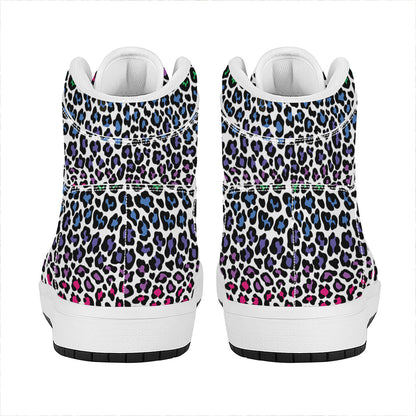 Colorful Leopard Print High Top Leather Sneakers