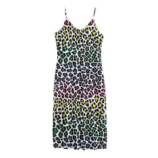 Colorful Leopard Print Jersey Midi Cami Dress