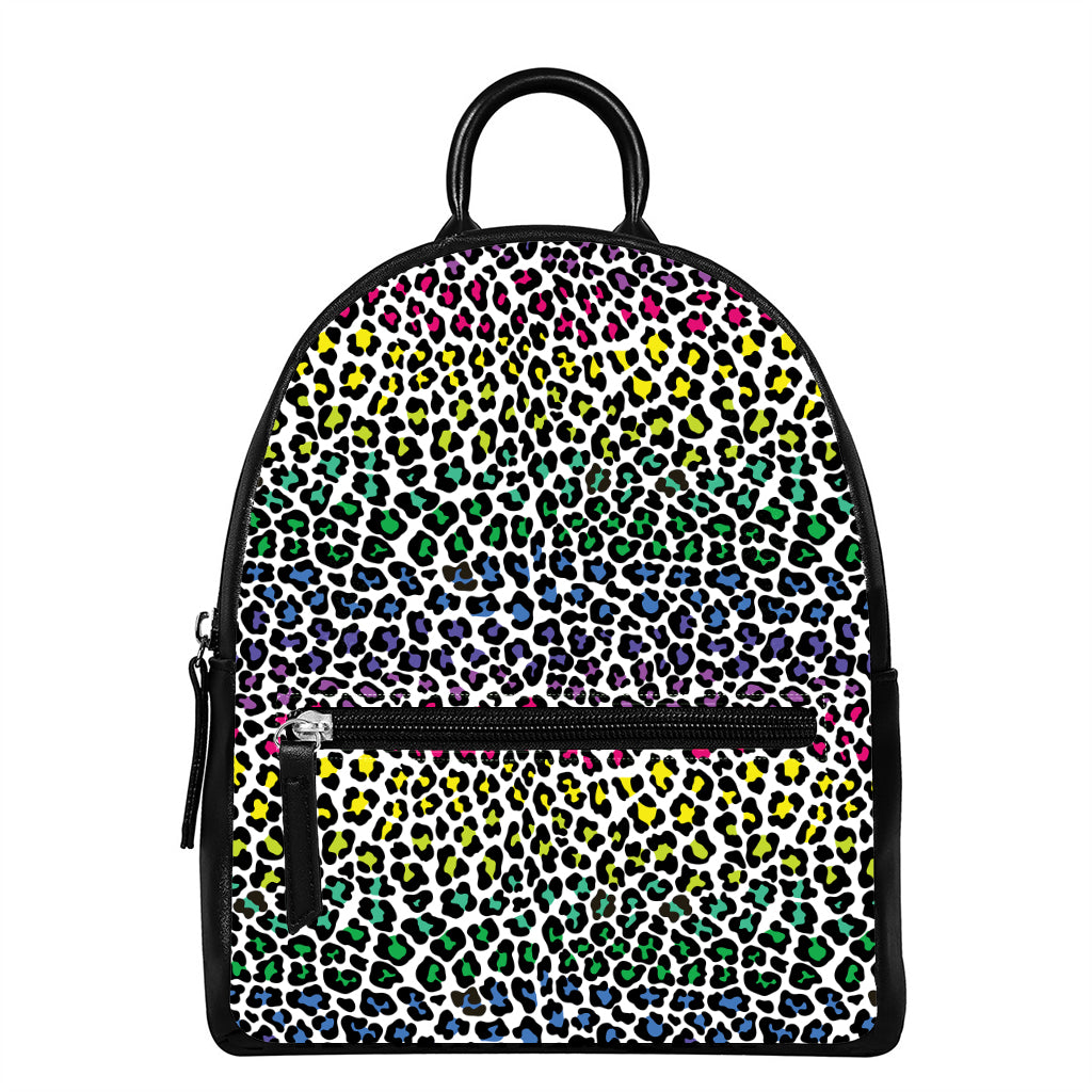 Colorful Leopard Print Leather Backpack