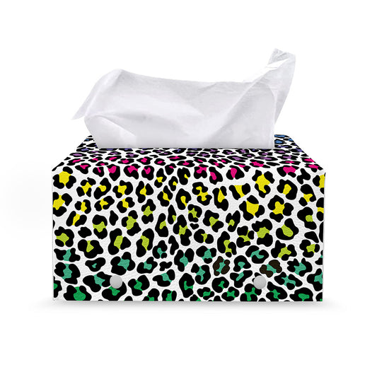 Colorful Leopard Print Leather Tissue Box Cover
