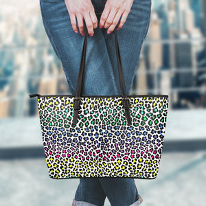 Colorful Leopard Print Leather Tote Bag