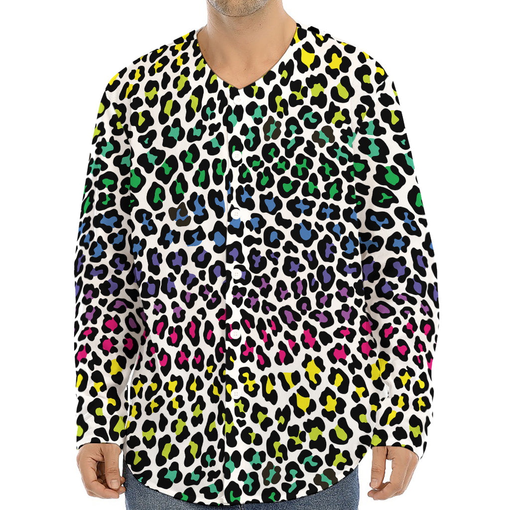 Colorful Leopard Print Long Sleeve Baseball Jersey