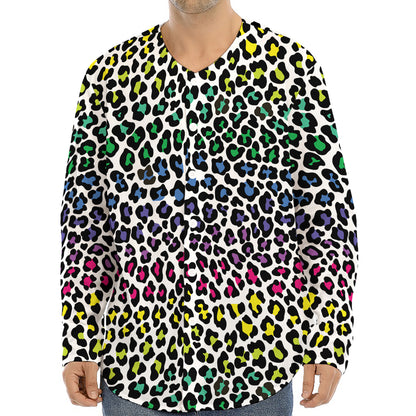 Colorful Leopard Print Long Sleeve Baseball Jersey