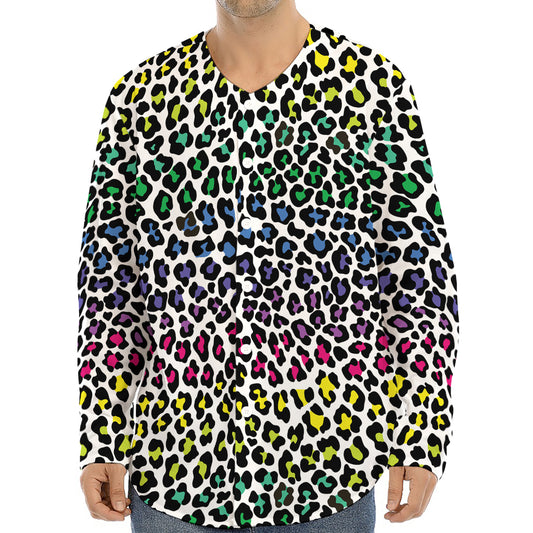 Colorful Leopard Print Long Sleeve Baseball Jersey