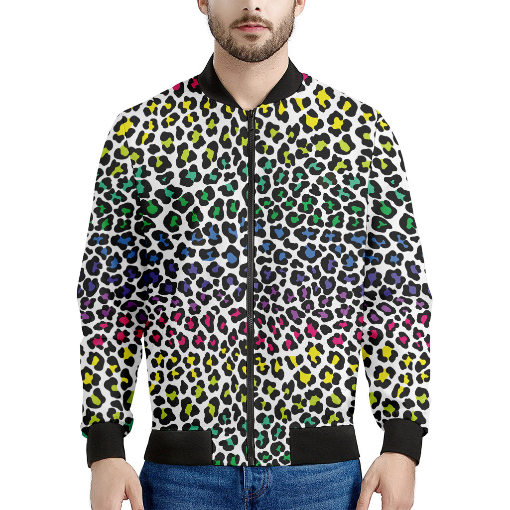 Colorful Leopard Print Men's Bomber Jacket