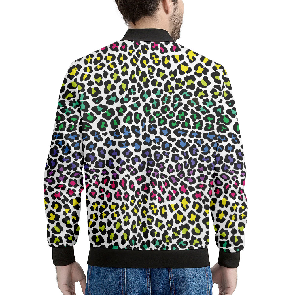 Colorful Leopard Print Men's Bomber Jacket