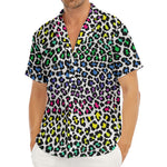 Colorful Leopard Print Men's Deep V-Neck Shirt
