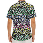 Colorful Leopard Print Men's Deep V-Neck Shirt