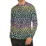 Colorful Leopard Print Men's Long Sleeve Rash Guard