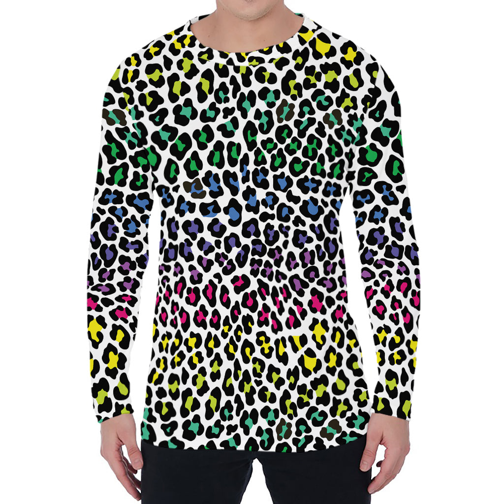 Colorful Leopard Print Men's Long Sleeve T-Shirt