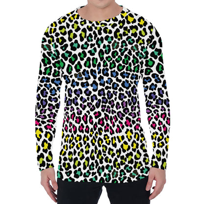 Colorful Leopard Print Men's Long Sleeve T-Shirt