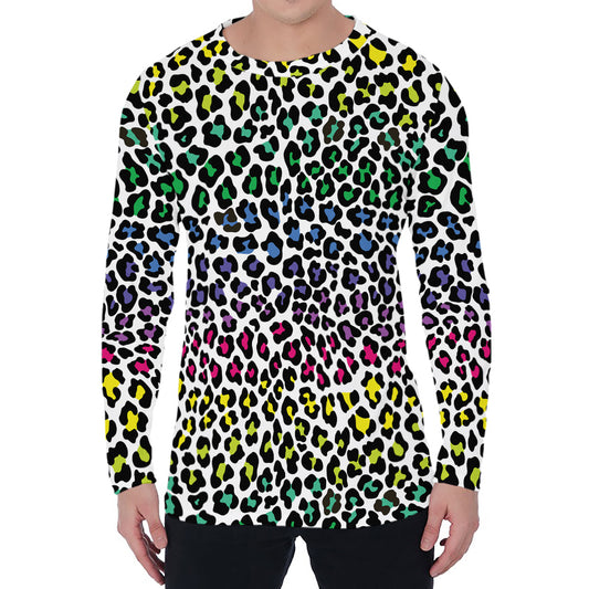 Colorful Leopard Print Men's Long Sleeve T-Shirt