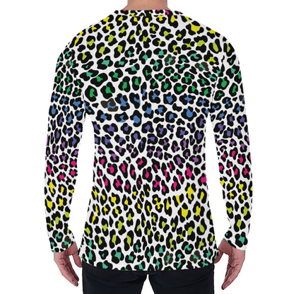 Colorful Leopard Print Men's Long Sleeve T-Shirt