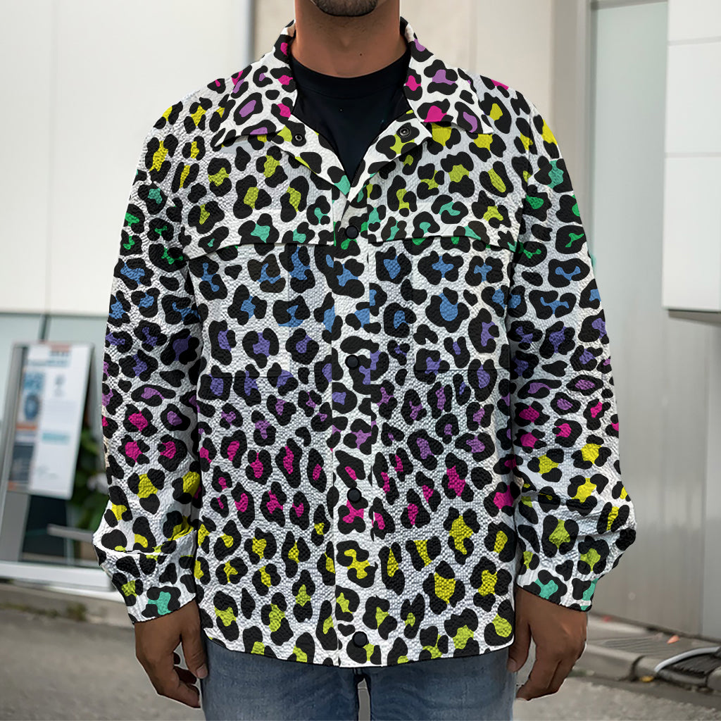 Colorful Leopard Print Men's Shirt Jacket