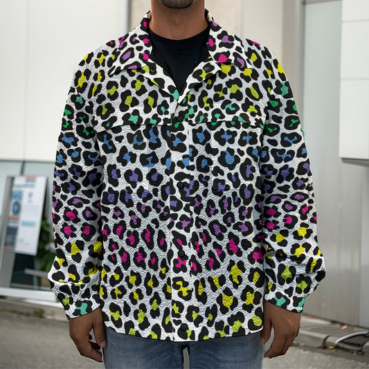 Colorful Leopard Print Men's Shirt Jacket
