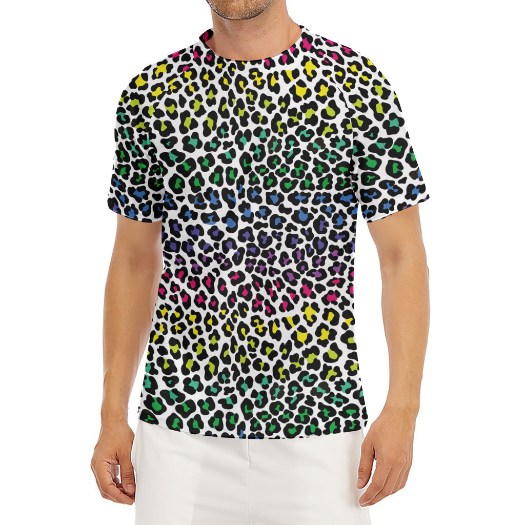 Colorful Leopard Print Men's Short Sleeve Rash Guard