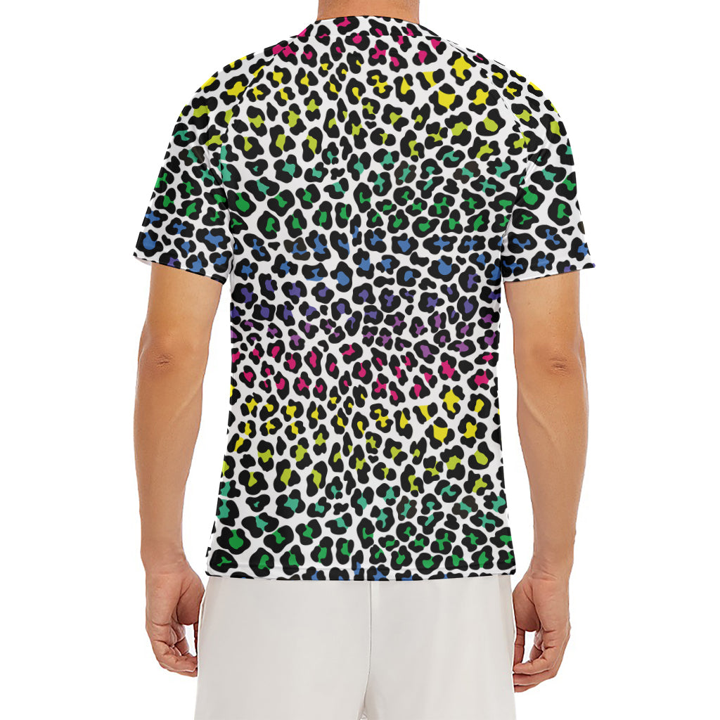 Colorful Leopard Print Men's Short Sleeve Rash Guard