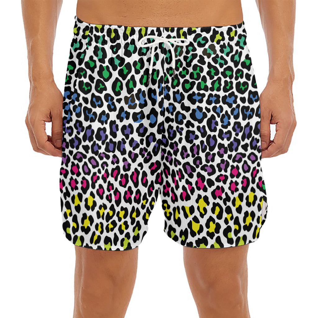 Colorful Leopard Print Men's Split Running Shorts