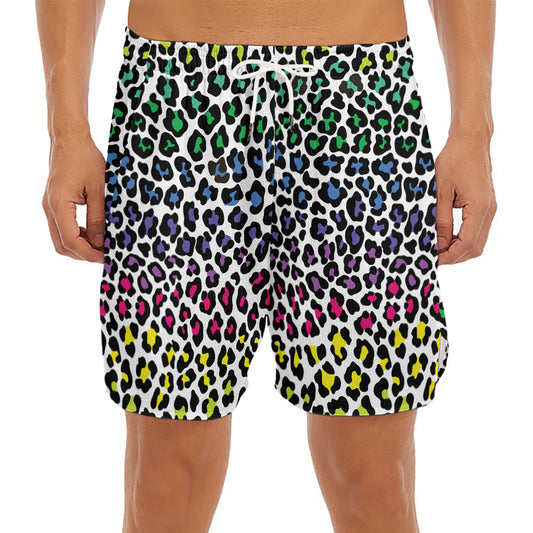 Colorful Leopard Print Men's Split Running Shorts