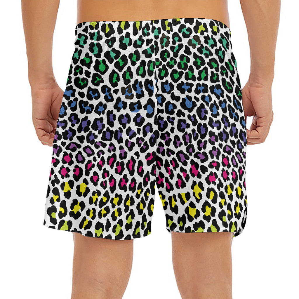 Colorful Leopard Print Men's Split Running Shorts