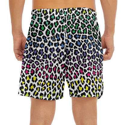 Colorful Leopard Print Men's Split Running Shorts