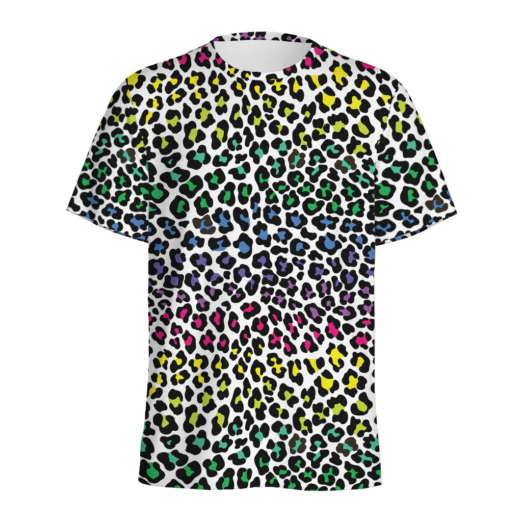 Colorful Leopard Print Men's Sports T-Shirt