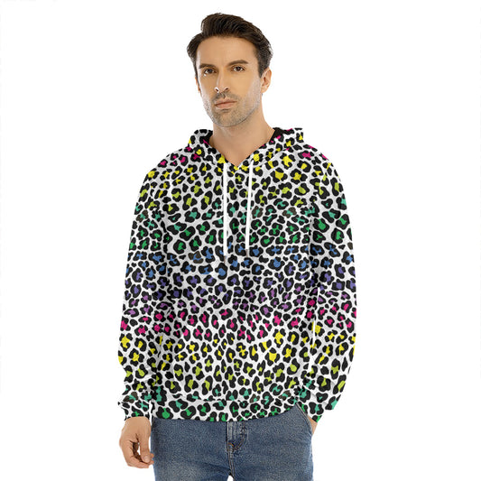 Colorful Leopard Print Men's Velvet Pullover Hoodie