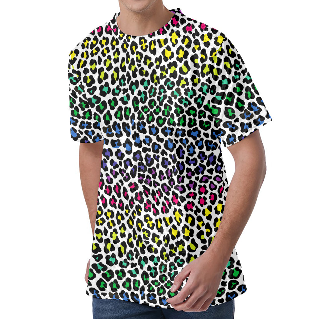 Colorful Leopard Print Men's Velvet T-Shirt