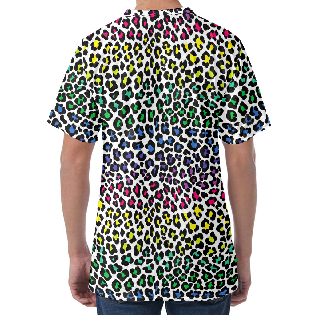 Colorful Leopard Print Men's Velvet T-Shirt