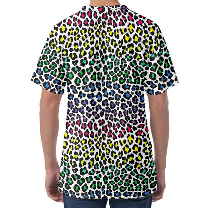 Colorful Leopard Print Men's Velvet T-Shirt