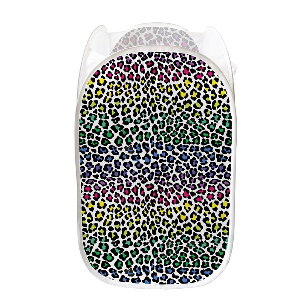 Colorful Leopard Print Mesh Laundry Hamper