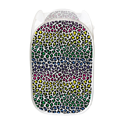Colorful Leopard Print Mesh Laundry Hamper