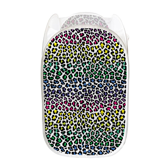 Colorful Leopard Print Mesh Laundry Hamper