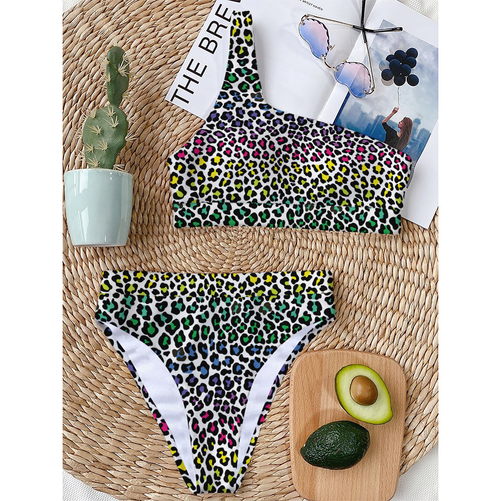 Colorful Leopard Print One Shoulder Bikini Top