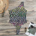 Colorful Leopard Print One Shoulder Bodysuit