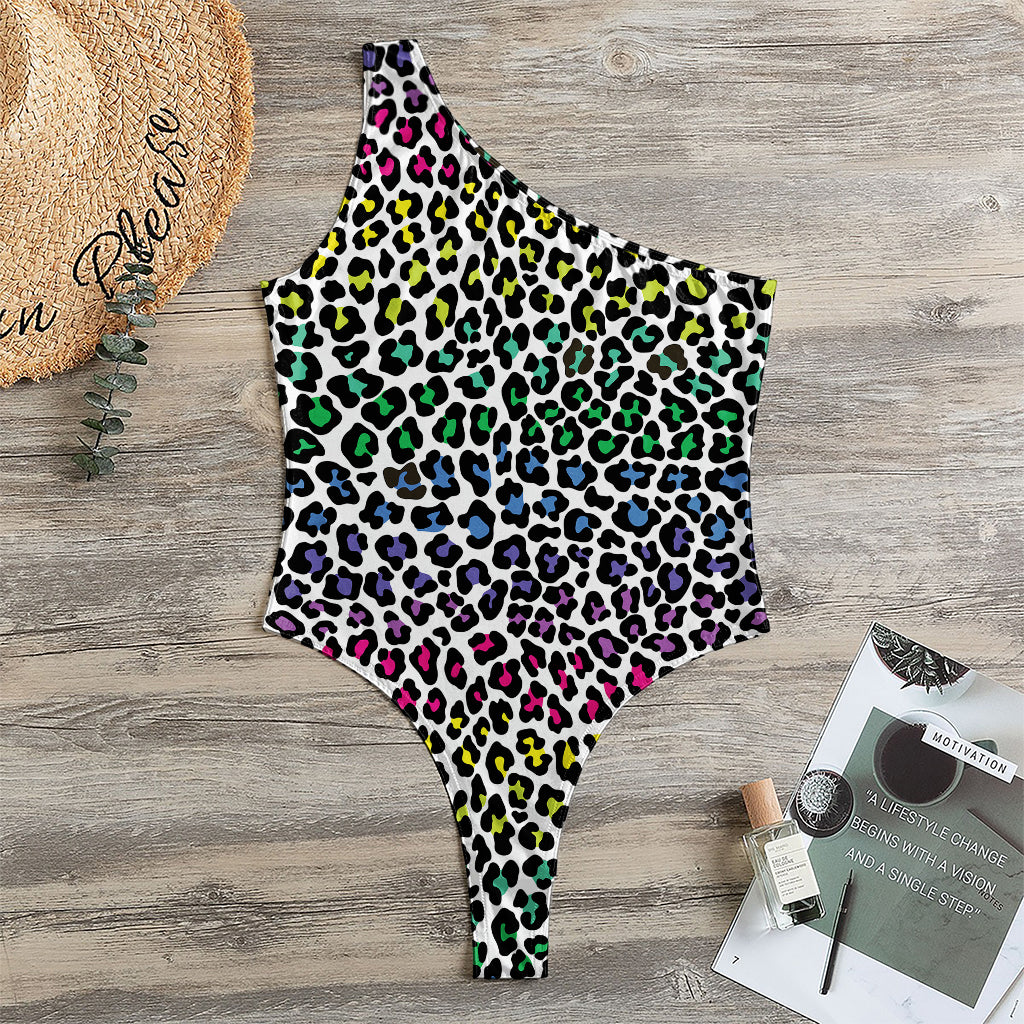 Colorful Leopard Print One Shoulder Bodysuit