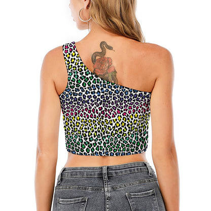 Colorful Leopard Print One Shoulder Crop Top